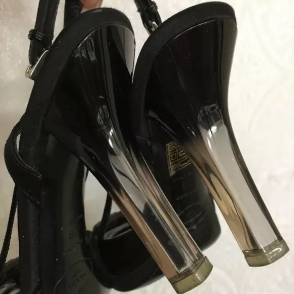 Chunky Prada Slinbacks Large Stone Embellishment black Lucite Ombré Heel - Picture 7 of 9